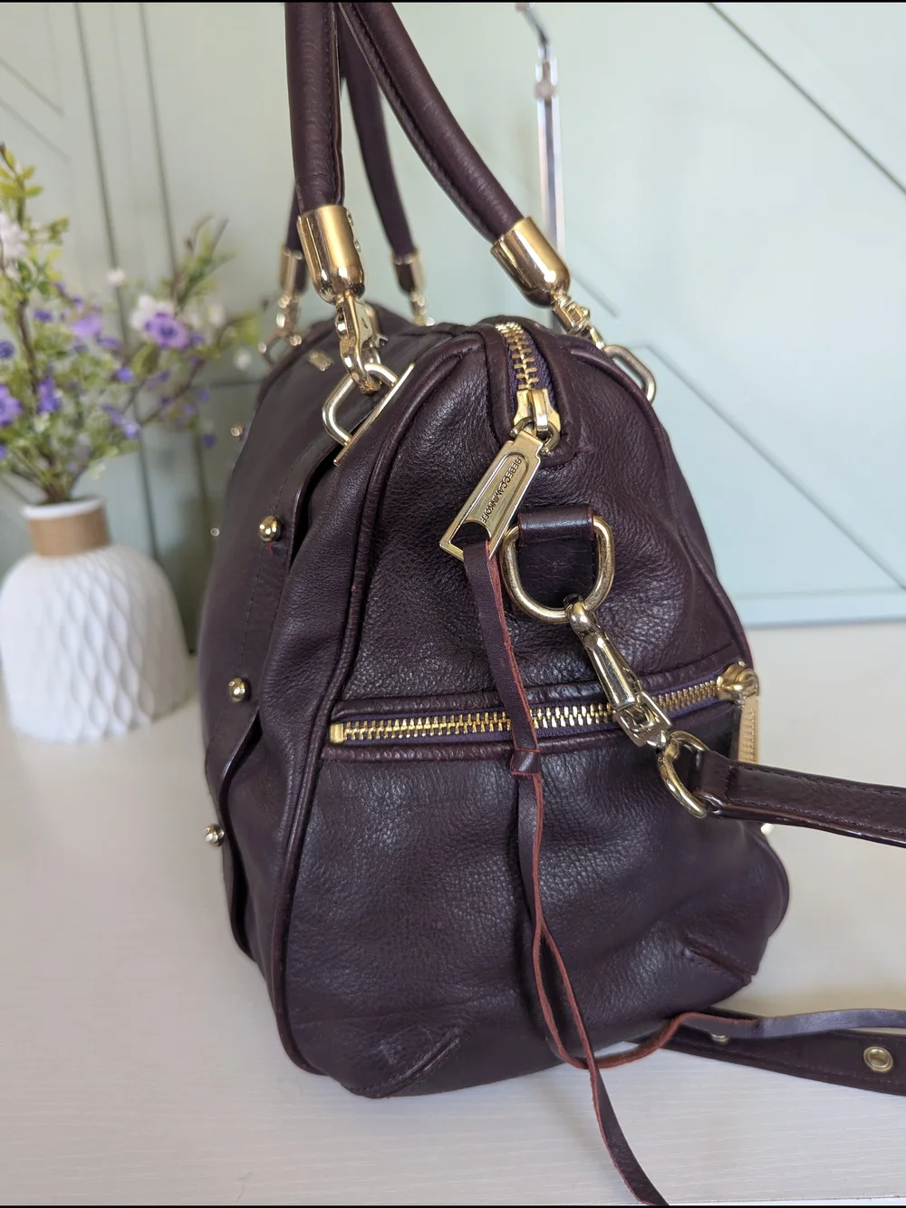 Rebecca Minkoff Plum Leather Shoulder Satchel with Gold Hardware